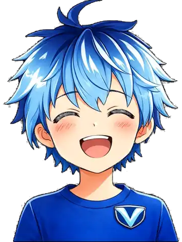 VYRNT — chibi character with spiky blue hair, idling